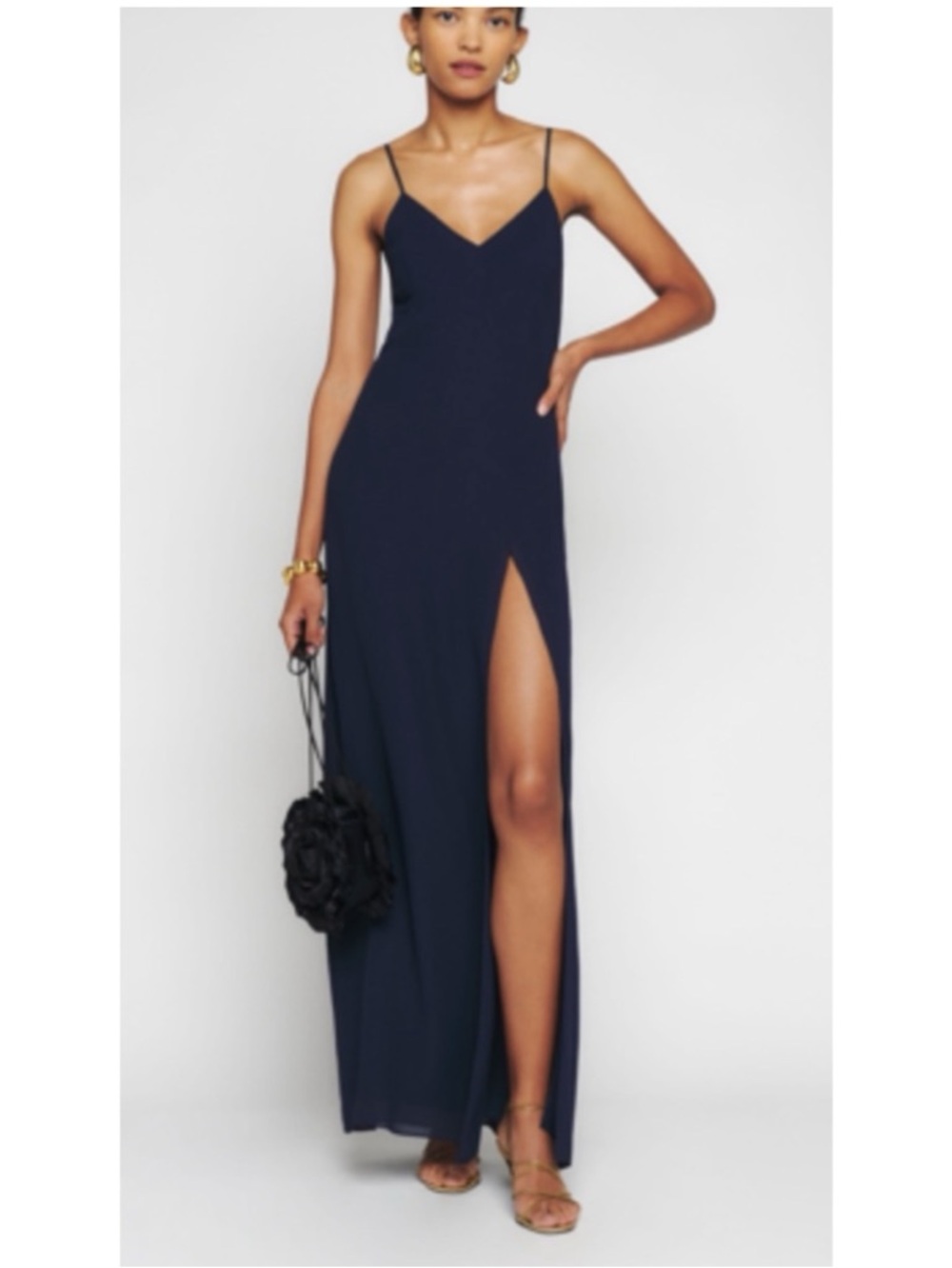 Reformation Pyper Navy Spaghetti Strap Maxi Dress